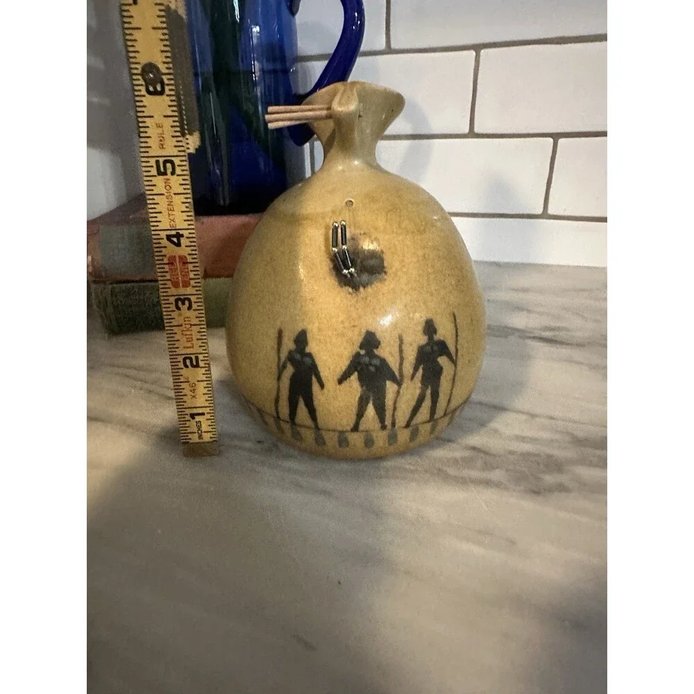 Michael Schlyer Flat Earth Studio Pottery 3 Warriors Vase Vintage Cabincore
